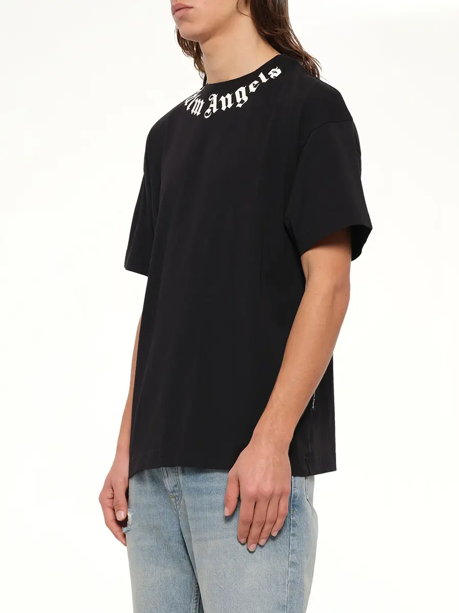 Palm Angels Neck Logo Regular T-shirt in Black/off White | Thumbnail 3 Palm Angels Neck Logo Regular T-shirt in Black/off White | Thumbnail 3