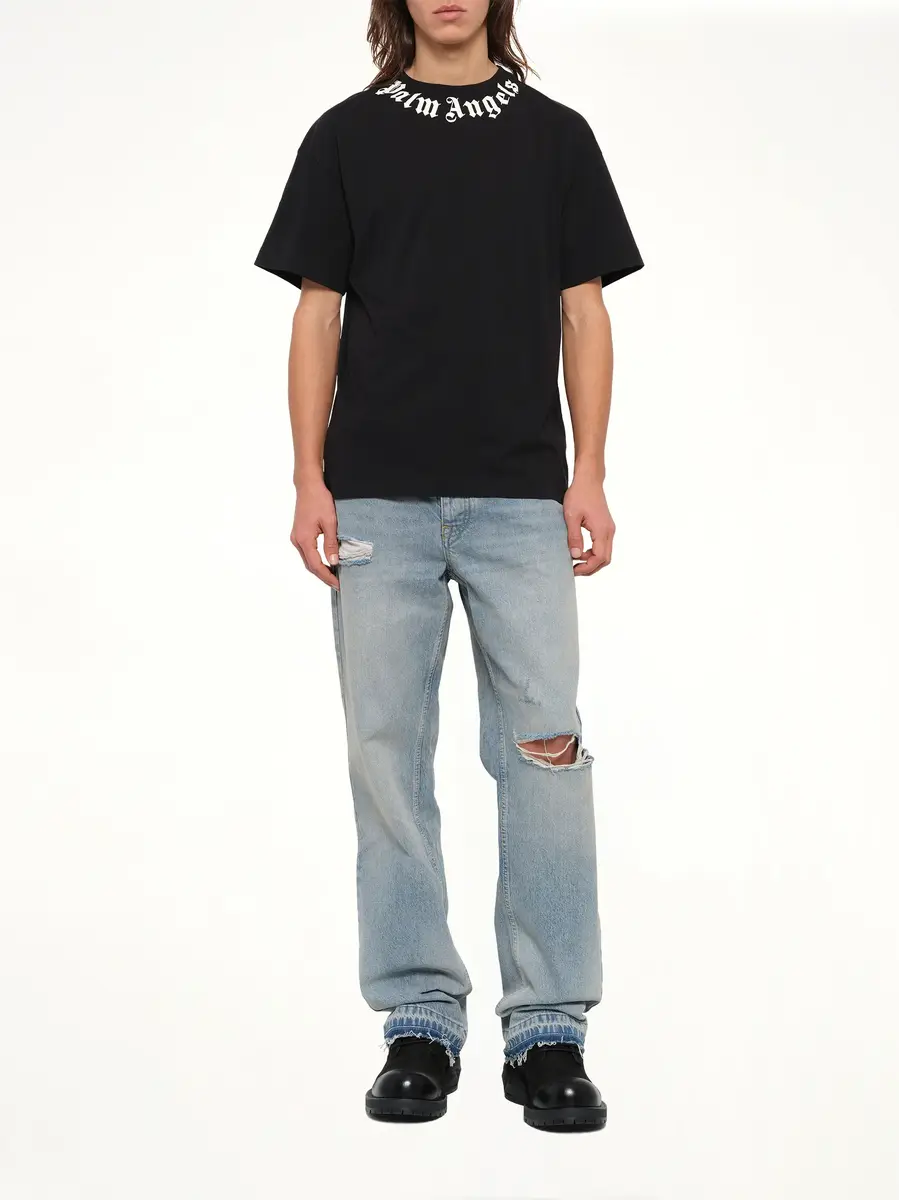 Palm Angels Neck Logo Regular T-shirt in Black/off White | Thumbnail 4 Palm Angels Neck Logo Regular T-shirt in Black/off White | Thumbnail 4