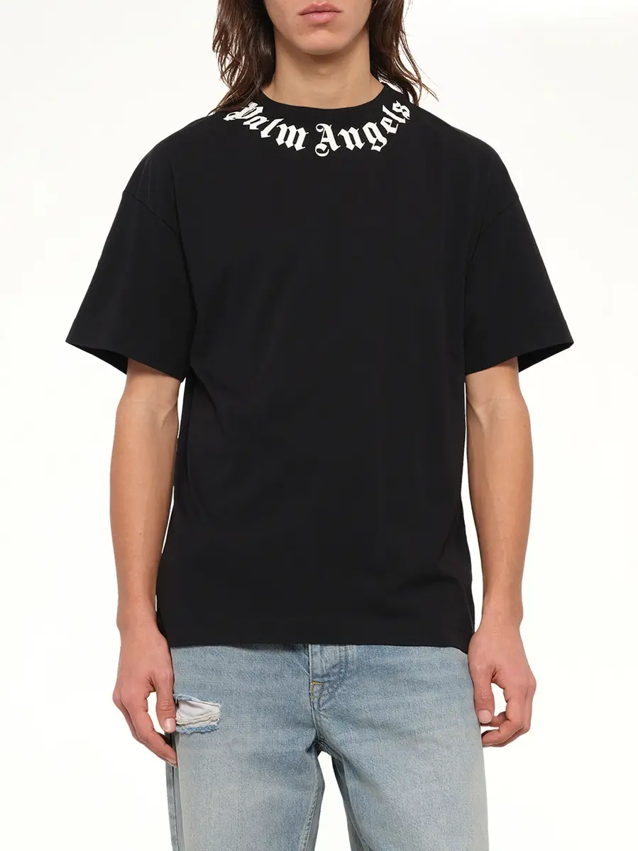 Palm Angels Neck Logo Regular T-shirt in Black/off White | Thumbnail 6 Palm Angels Neck Logo Regular T-shirt in Black/off White | Thumbnail 6