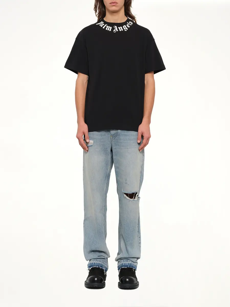 Palm Angels Neck Logo Regular T-shirt in Black/off White | Thumbnail 7 Palm Angels Neck Logo Regular T-shirt in Black/off White | Thumbnail 7