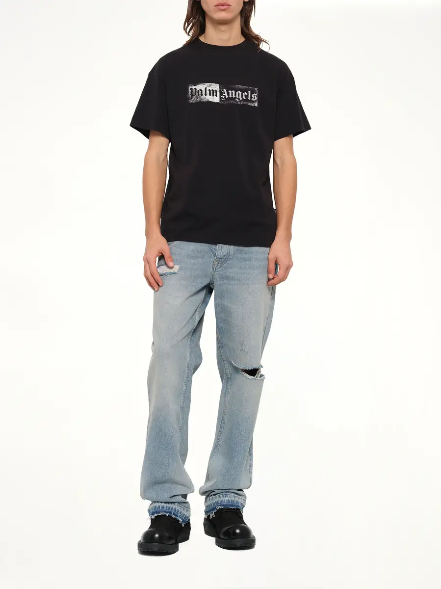 Palm Angels Stamp Logo Regular T-shirt in Black/off White | Thumbnail 4
