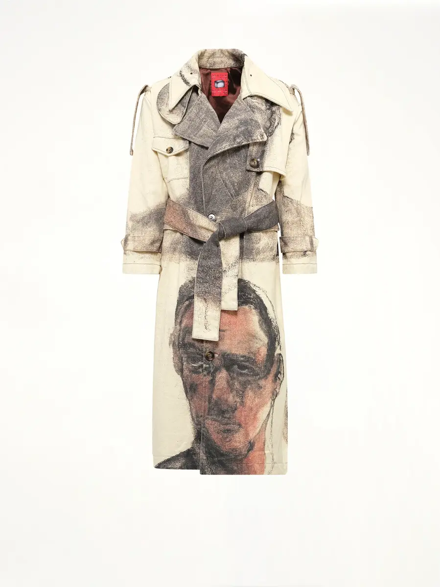 KidSuper Sketched Faced Trench Coat in Cream | Thumbnail 2 KidSuper Sketched Faced Trench Coat in Cream | Thumbnail 2