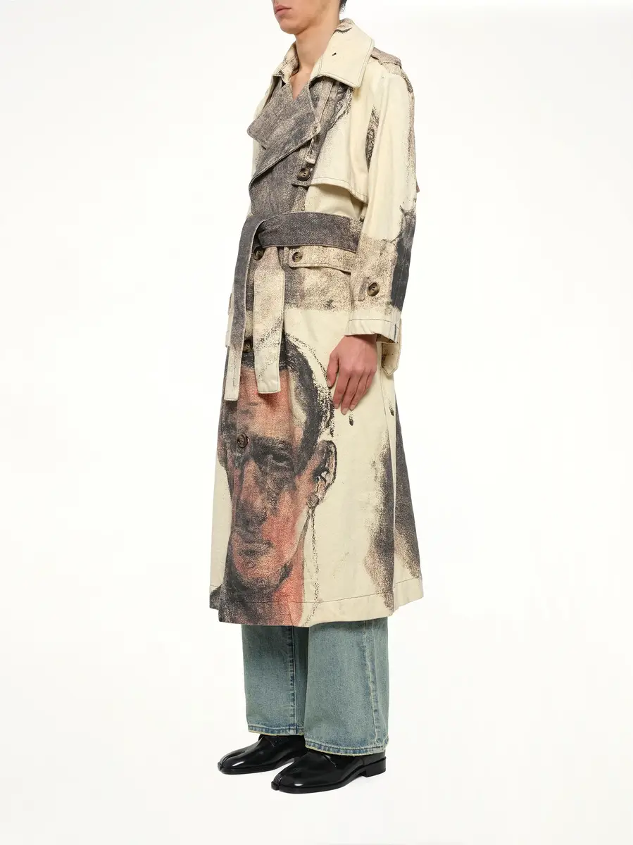 KidSuper Sketched Faced Trench Coat in Cream | Thumbnail 3 KidSuper Sketched Faced Trench Coat in Cream | Thumbnail 3