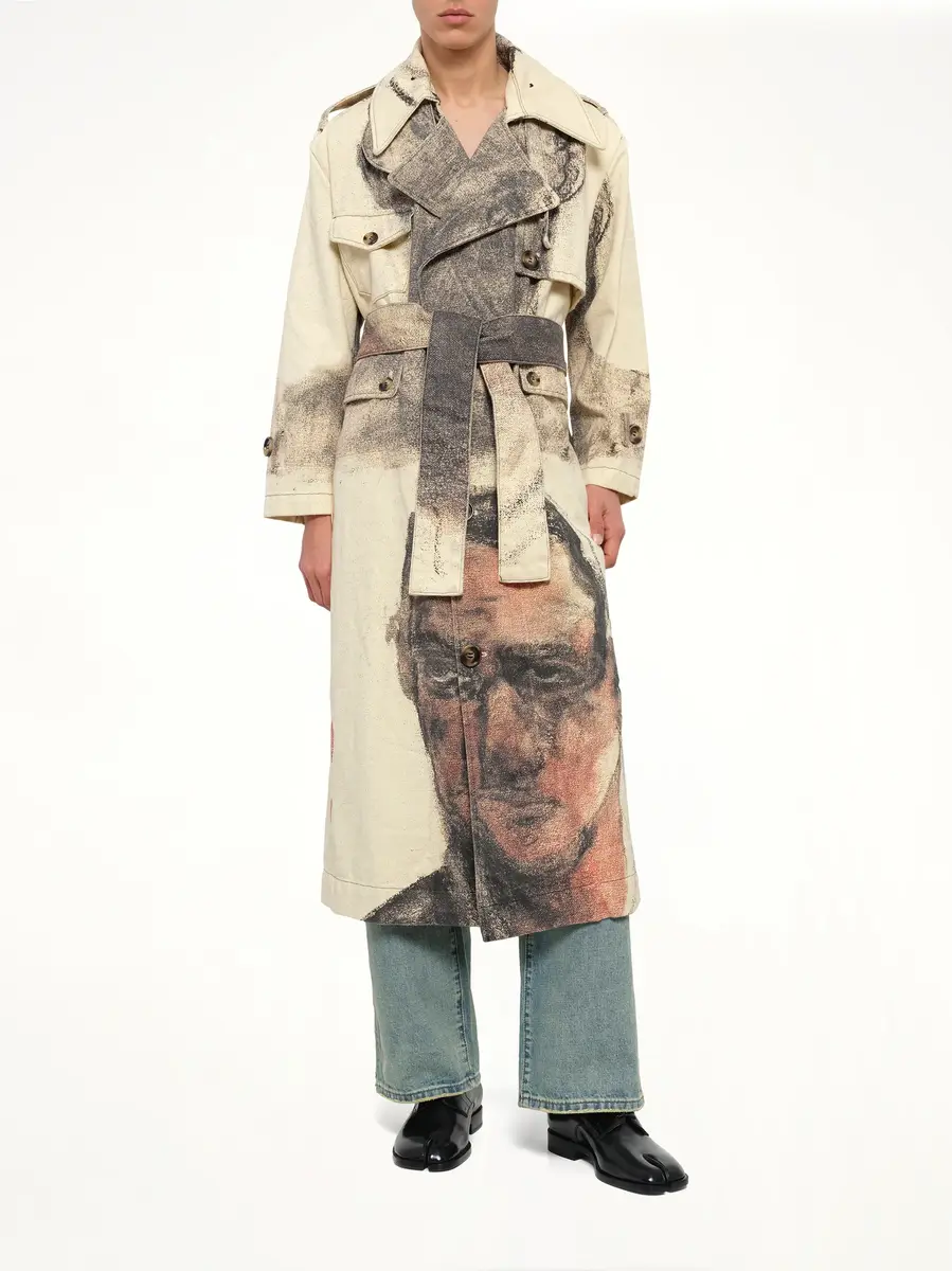 KidSuper Sketched Faced Trench Coat in Cream | Thumbnail 4 KidSuper Sketched Faced Trench Coat in Cream | Thumbnail 4