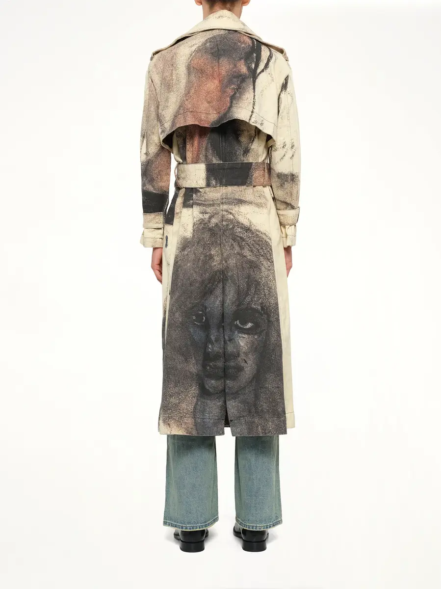 KidSuper Sketched Faced Trench Coat in Cream | Thumbnail 5 KidSuper Sketched Faced Trench Coat in Cream | Thumbnail 5