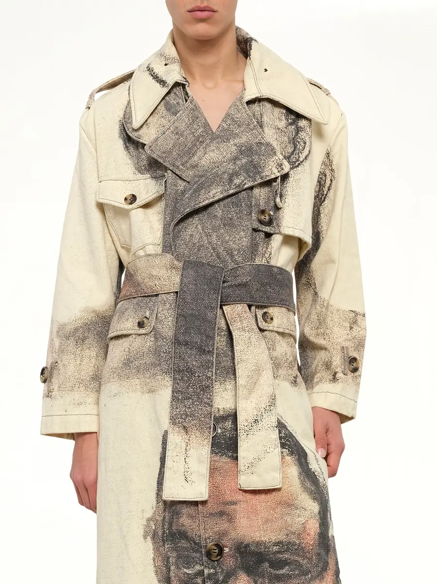 KidSuper Sketched Faced Trench Coat in Cream | Thumbnail 6 KidSuper Sketched Faced Trench Coat in Cream | Thumbnail 6