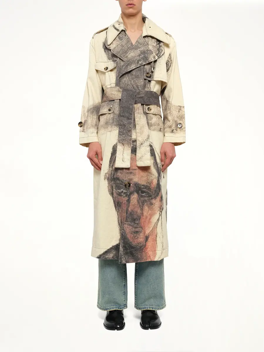 KidSuper Sketched Faced Trench Coat in Cream | Thumbnail 7 KidSuper Sketched Faced Trench Coat in Cream | Thumbnail 7