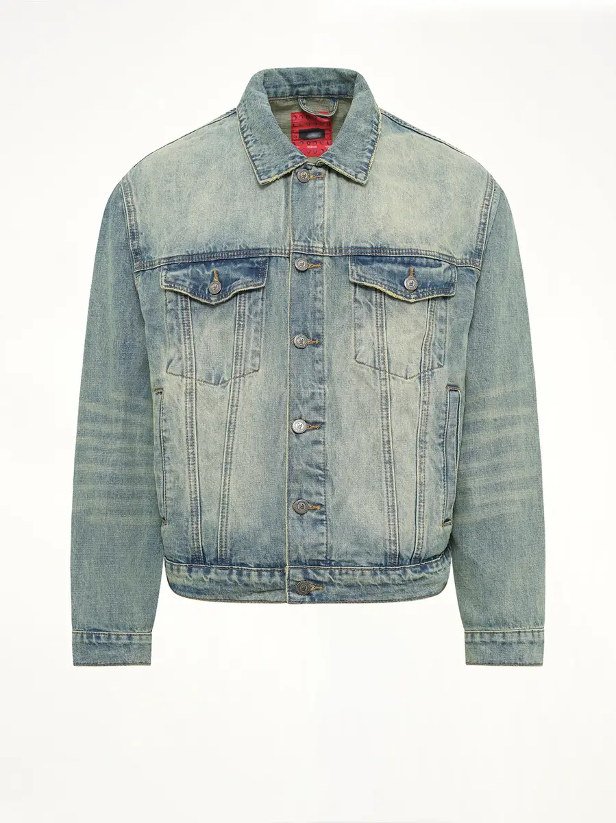 KidSuper Light Wash Dove Denim Jacket in Mud | Thumbnail 2