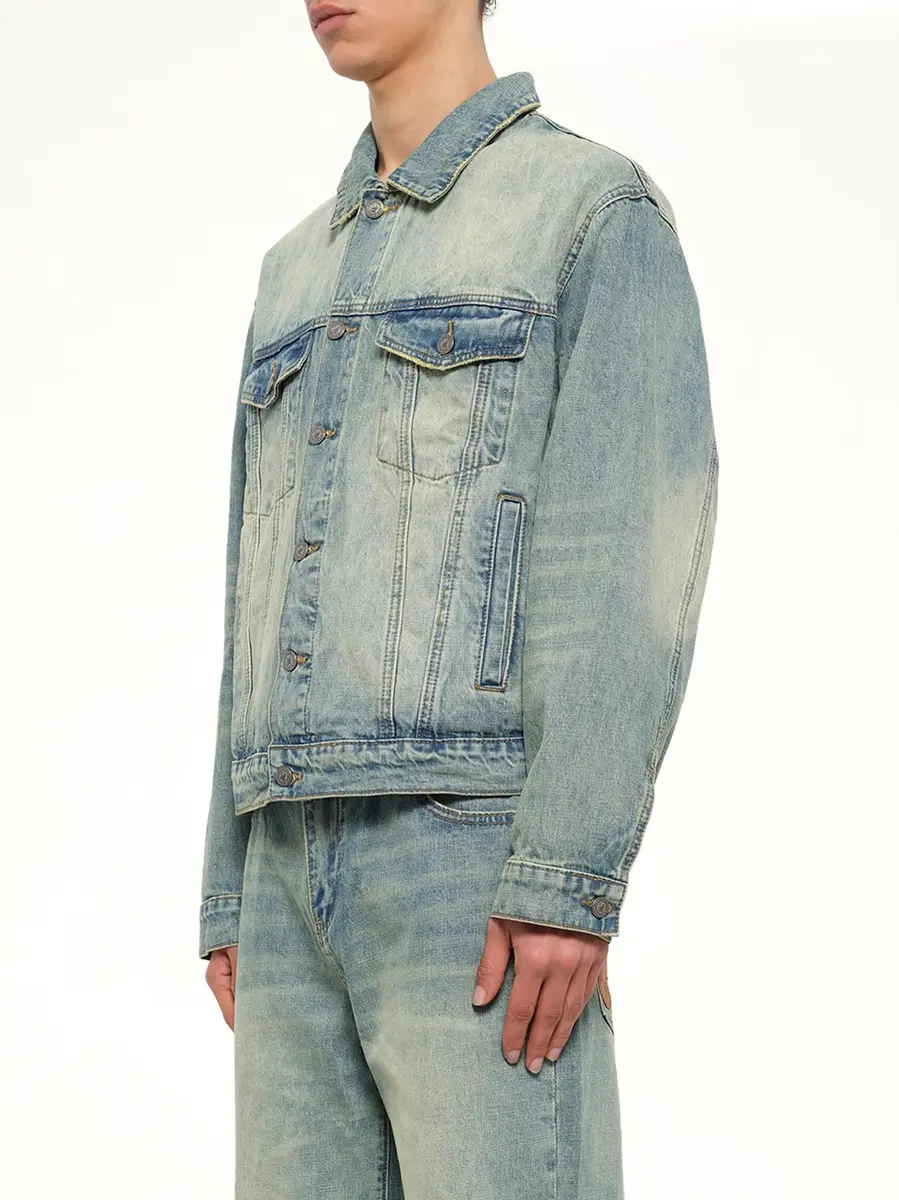 KidSuper Light Wash Dove Denim Jacket in Mud | Thumbnail 3