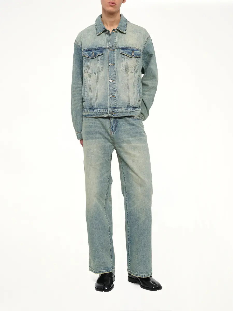 KidSuper Light Wash Dove Denim Jacket in Mud | Thumbnail 4