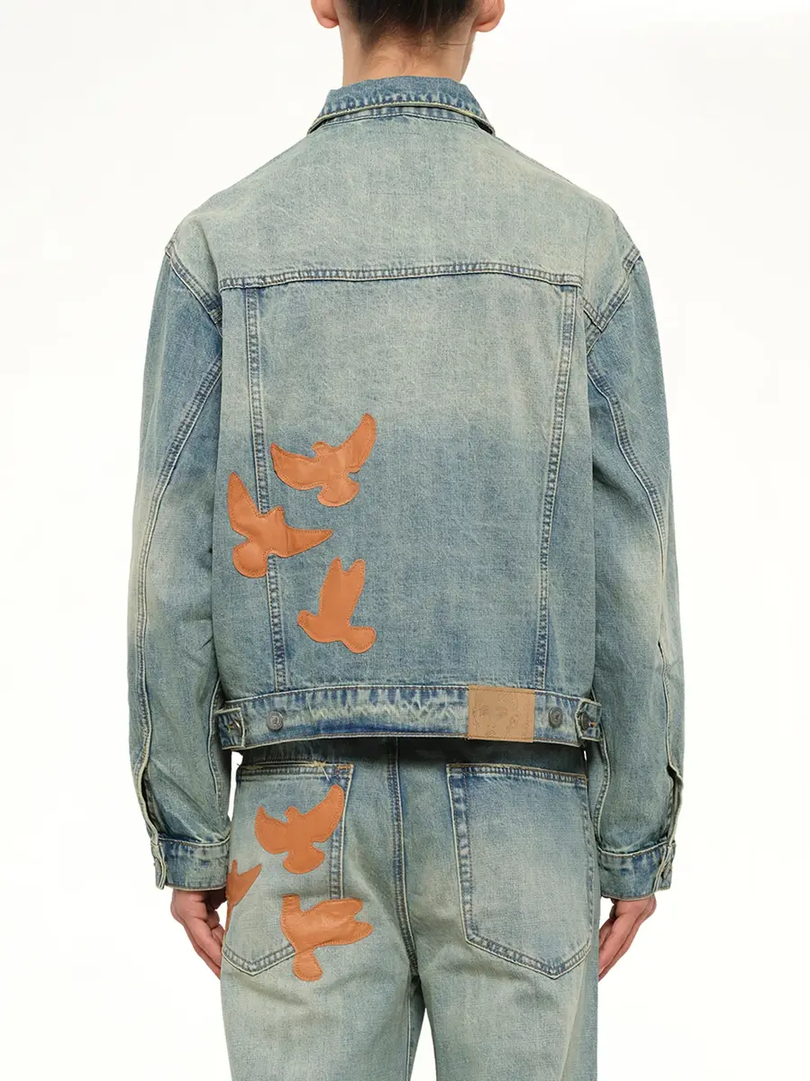KidSuper Light Wash Dove Denim Jacket in Mud | Thumbnail 5