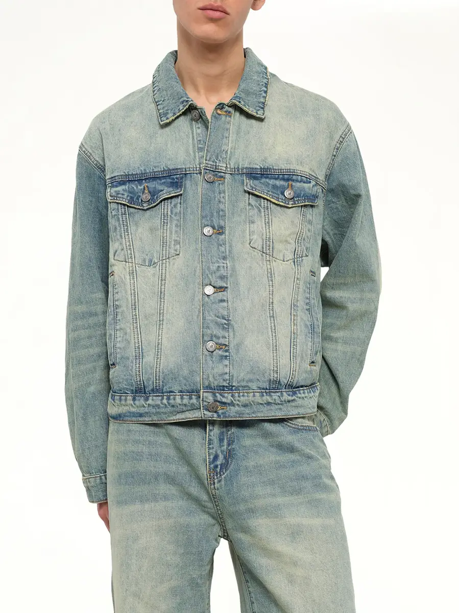 KidSuper Light Wash Dove Denim Jacket in Mud | Thumbnail 6