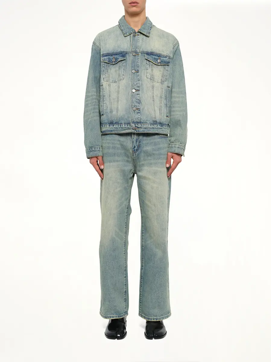KidSuper Light Wash Dove Denim Jacket in Mud | Thumbnail 7