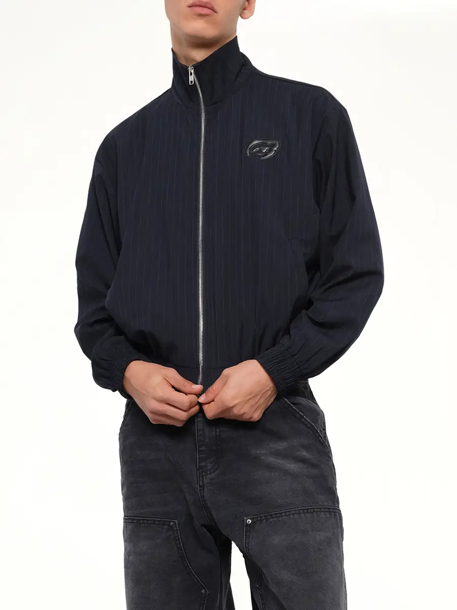 KidSuper Eye Patch Pinstripe Tracksuit Jacket in Off White | Thumbnail 6