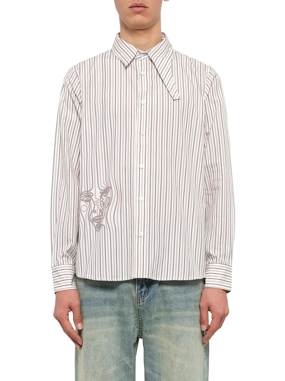 Striped Face Button Up Shirt