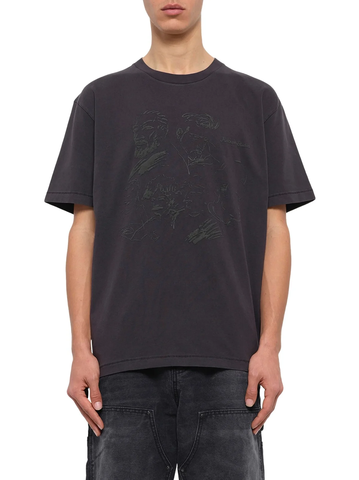 Sketched Faces T-shirt in Washed Black