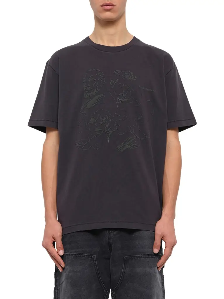 KidSuper Sketched Faces T-shirt in Washed Black
