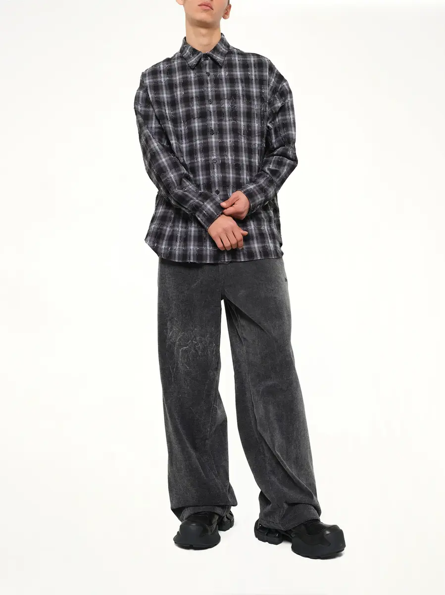 JUUNJ Mono Needle-fringed Check Loose Fit Shirt | Thumbnail 4 JUUNJ Mono Needle-fringed Check Loose Fit Shirt | Thumbnail 4