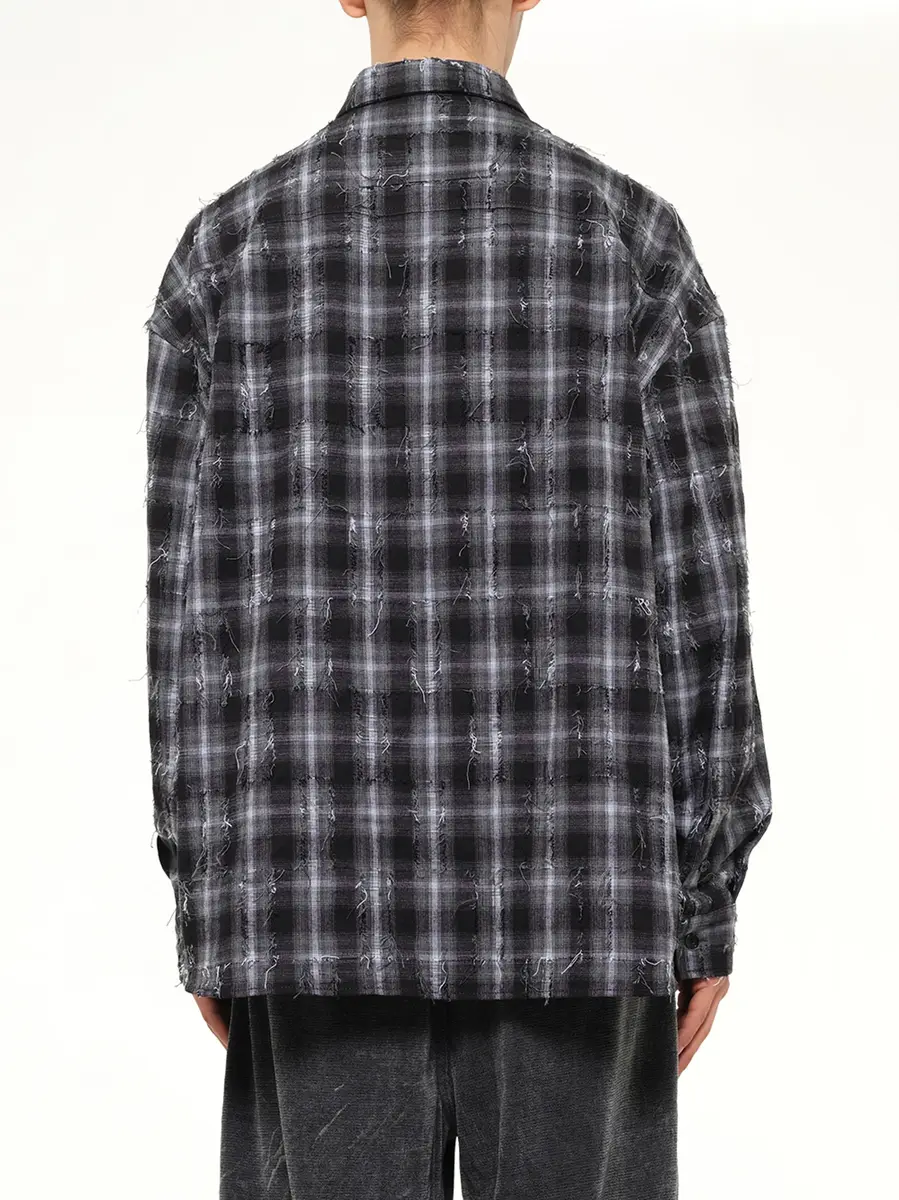 JUUNJ Mono Needle-fringed Check Loose Fit Shirt | Thumbnail 5 JUUNJ Mono Needle-fringed Check Loose Fit Shirt | Thumbnail 5