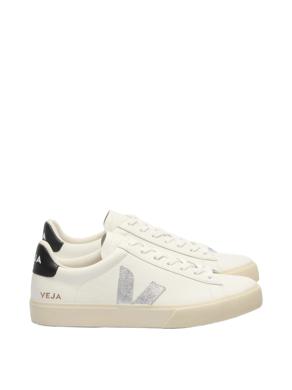 Veja Campo Leather Sneaker in White/silver/black