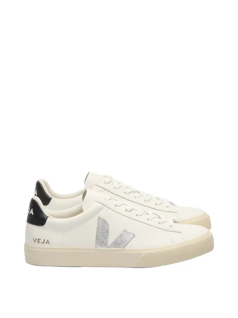 Veja Campo Leather Sneaker in White/silver/black