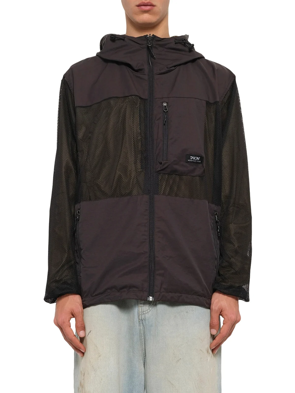 TAION Non Down Mountain Reversible W-zip Hood Jacket in Black/dark Olive
