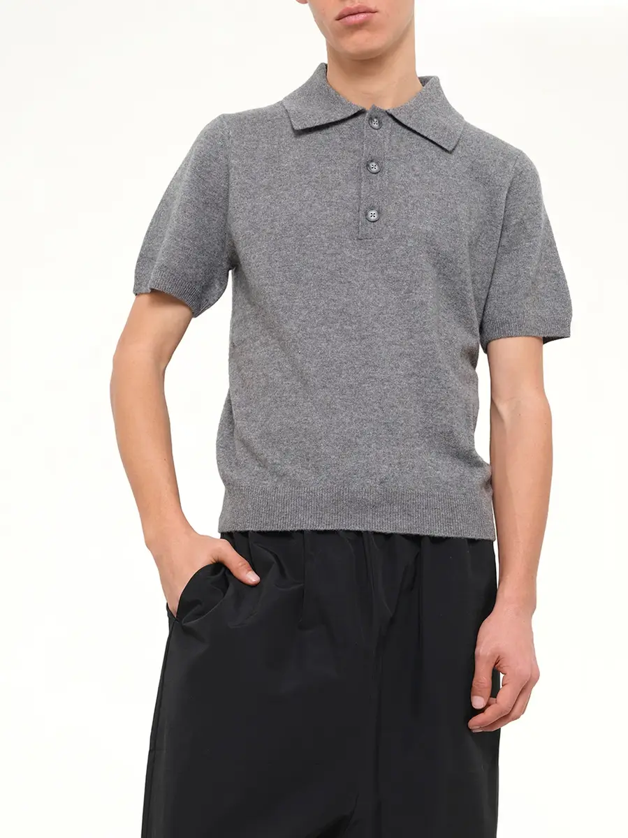 Entire Studios Short Sleeve Knit Polo in Concrete | Thumbnail 6