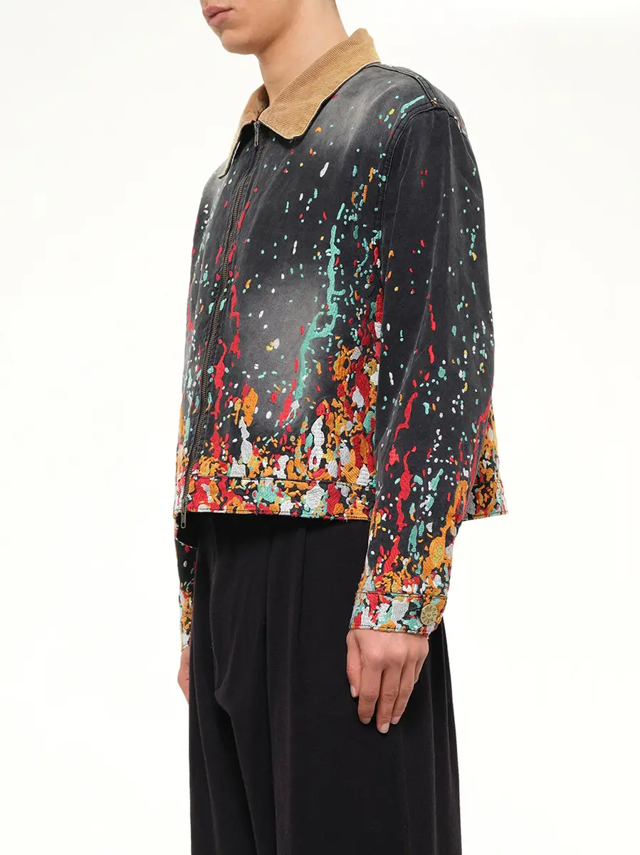 HOUSE OF ERRORS Embroidered Paint Workwear Jacket in Washed Black | Thumbnail 3 HOUSE OF ERRORS Embroidered Paint Workwear Jacket in Washed Black | Thumbnail 3