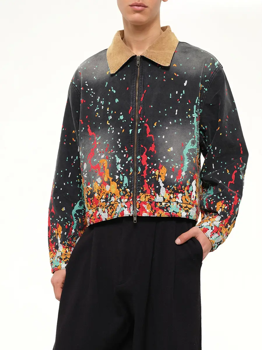 HOUSE OF ERRORS Embroidered Paint Workwear Jacket in Washed Black | Thumbnail 6 HOUSE OF ERRORS Embroidered Paint Workwear Jacket in Washed Black | Thumbnail 6