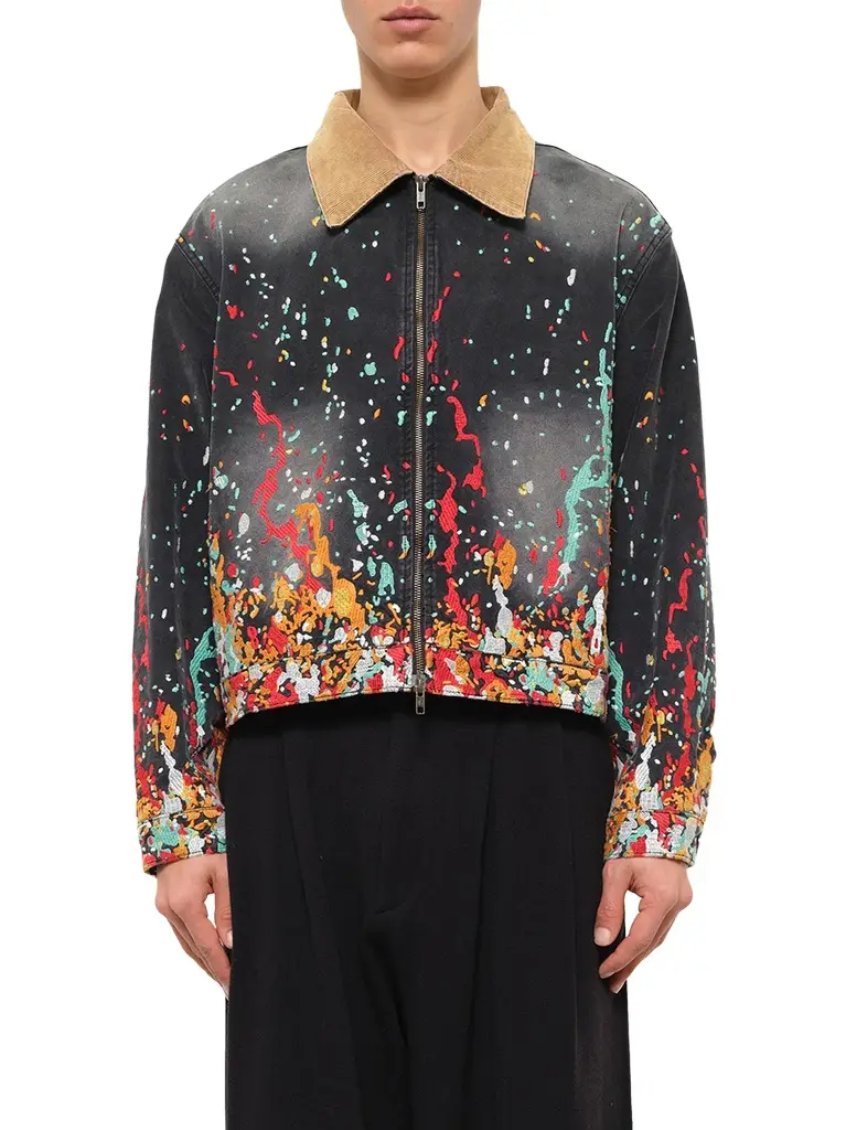 HOUSE OF ERRORS Embroidered Paint Workwear Jacket in Washed Black