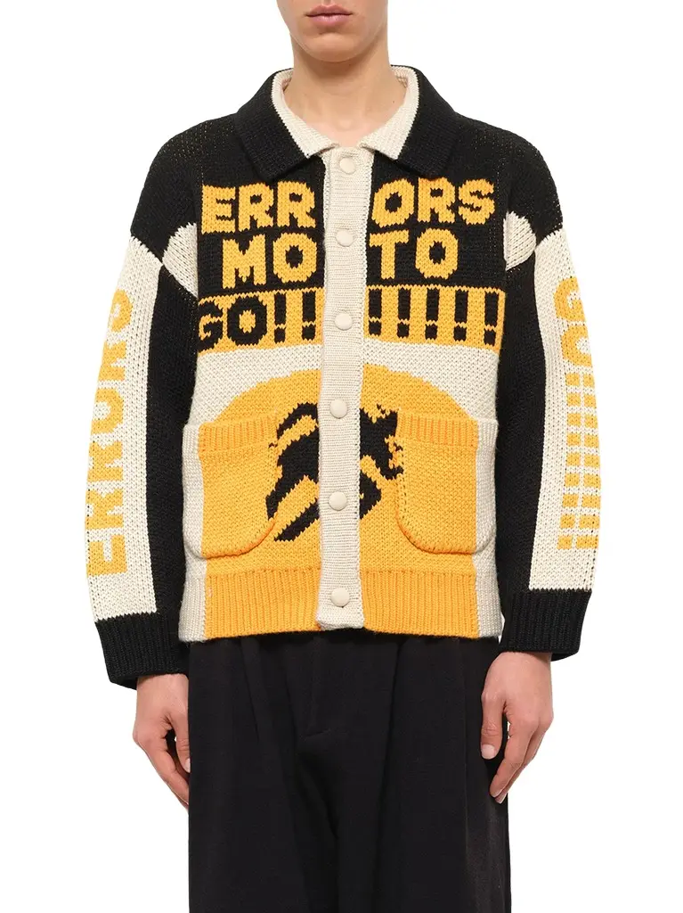 HOUSE OF ERRORS Thick Knit Moto Cardigan in Black/orange