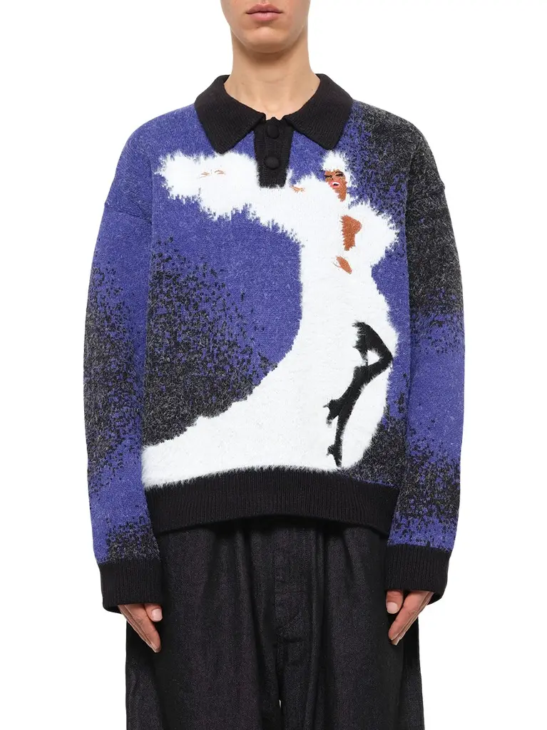 HOUSE OF ERRORS Femme Fatale Knitted Rugby in Dark Blue