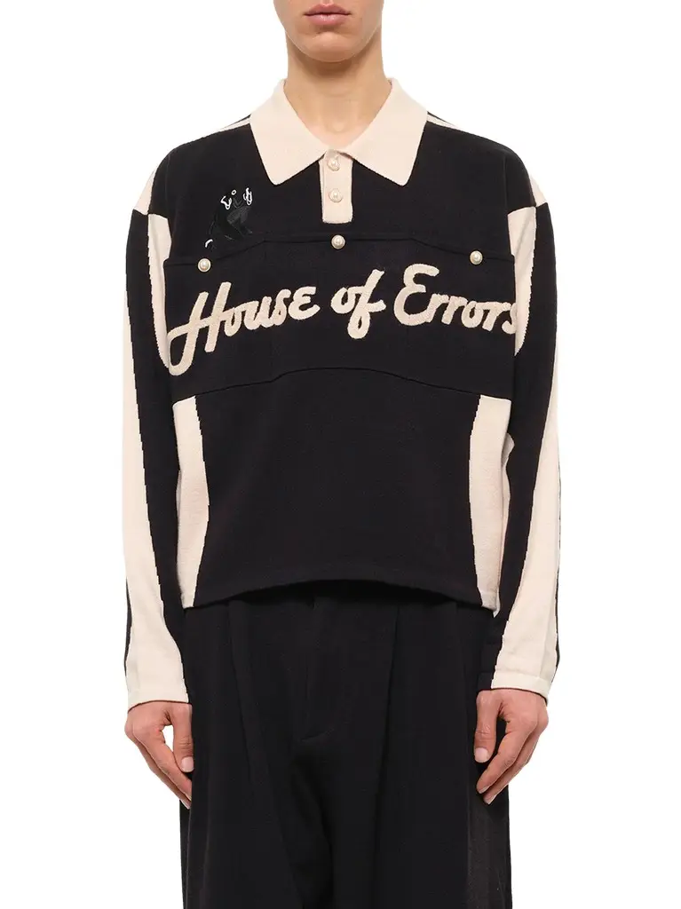 HOUSE OF ERRORS Knitted Cat Burglar Rugby in Black/beige