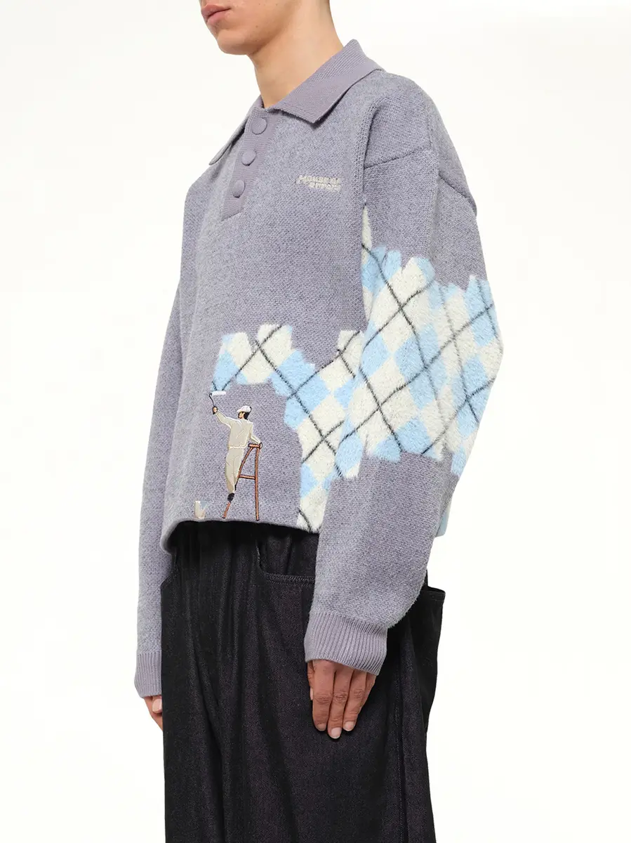 HOUSE OF ERRORS Knitted Wall Painter Rugby in Grey/plaid | Thumbnail 3