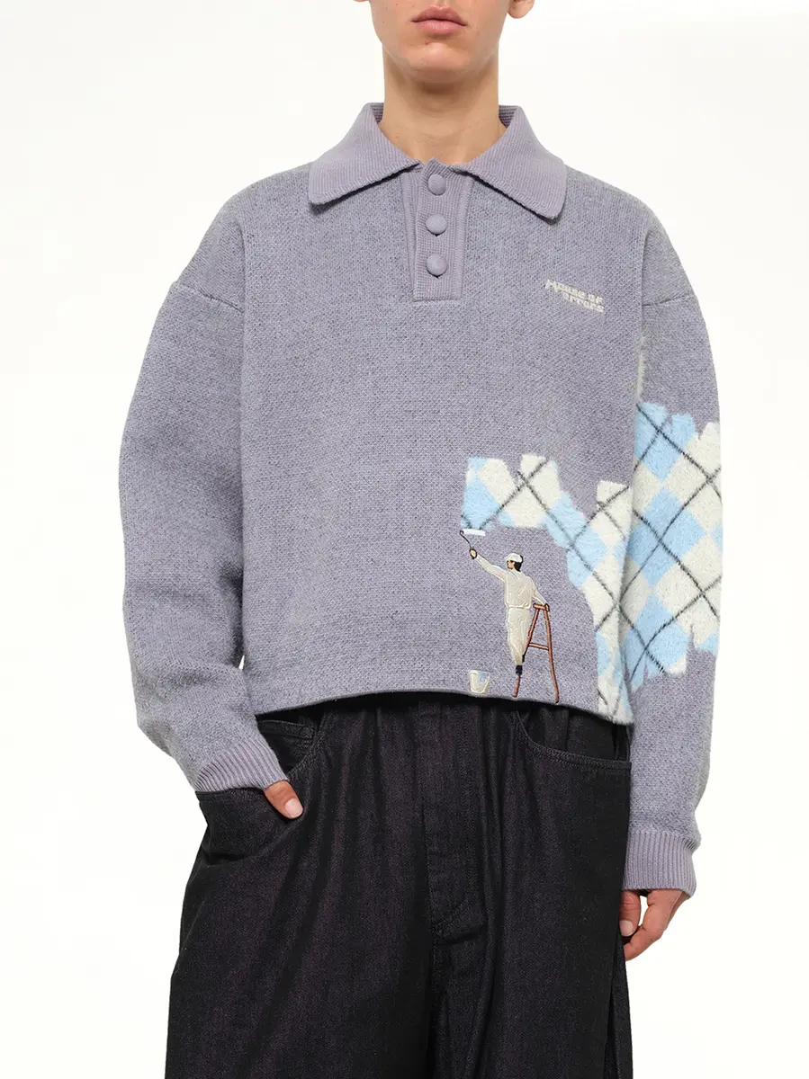 HOUSE OF ERRORS Knitted Wall Painter Rugby in Grey/plaid | Thumbnail 6