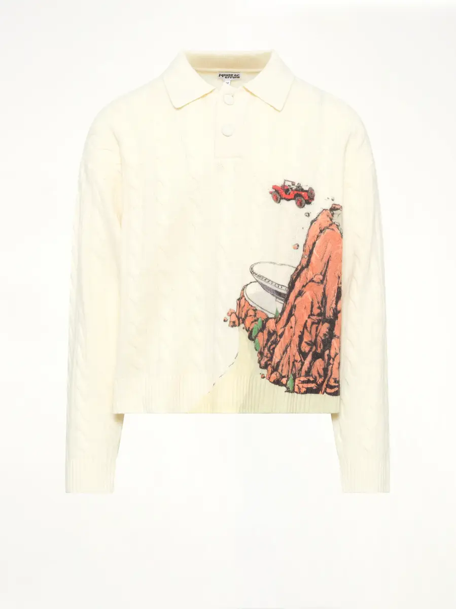 HOUSE OF ERRORS Cliff Crash Cable Knit Rugby in Cream | Thumbnail 2 HOUSE OF ERRORS Cliff Crash Cable Knit Rugby in Cream | Thumbnail 2