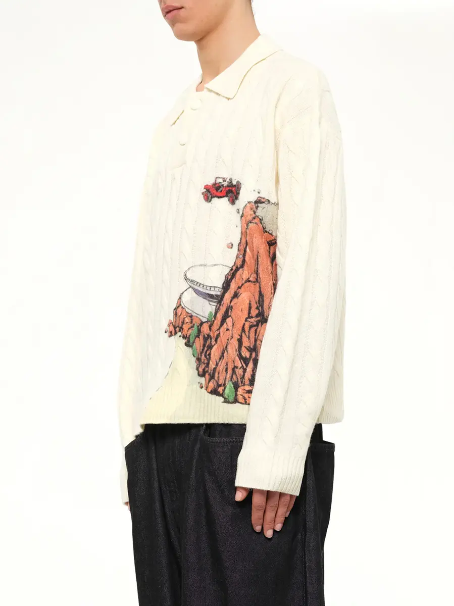 HOUSE OF ERRORS Cliff Crash Cable Knit Rugby in Cream | Thumbnail 3 HOUSE OF ERRORS Cliff Crash Cable Knit Rugby in Cream | Thumbnail 3