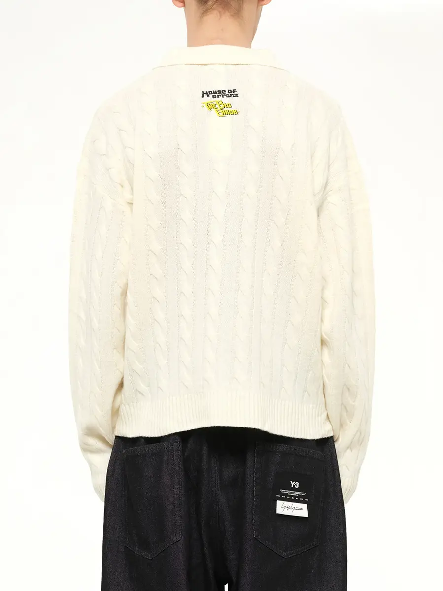 HOUSE OF ERRORS Cliff Crash Cable Knit Rugby in Cream | Thumbnail 5 HOUSE OF ERRORS Cliff Crash Cable Knit Rugby in Cream | Thumbnail 5