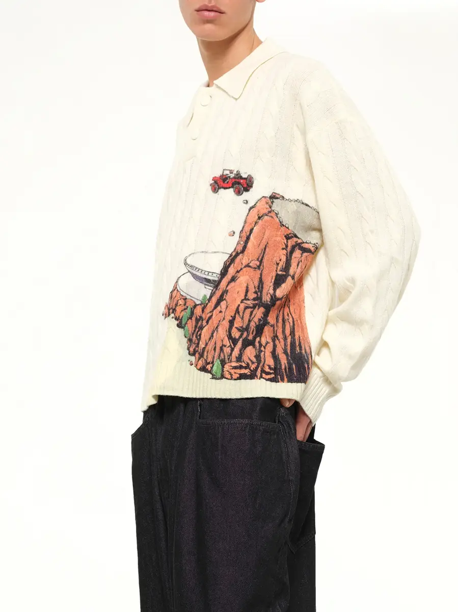 HOUSE OF ERRORS Cliff Crash Cable Knit Rugby in Cream | Thumbnail 6 HOUSE OF ERRORS Cliff Crash Cable Knit Rugby in Cream | Thumbnail 6