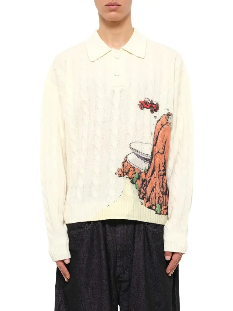 HOUSE OF ERRORS Cliff Crash Cable Knit Rugby in Cream