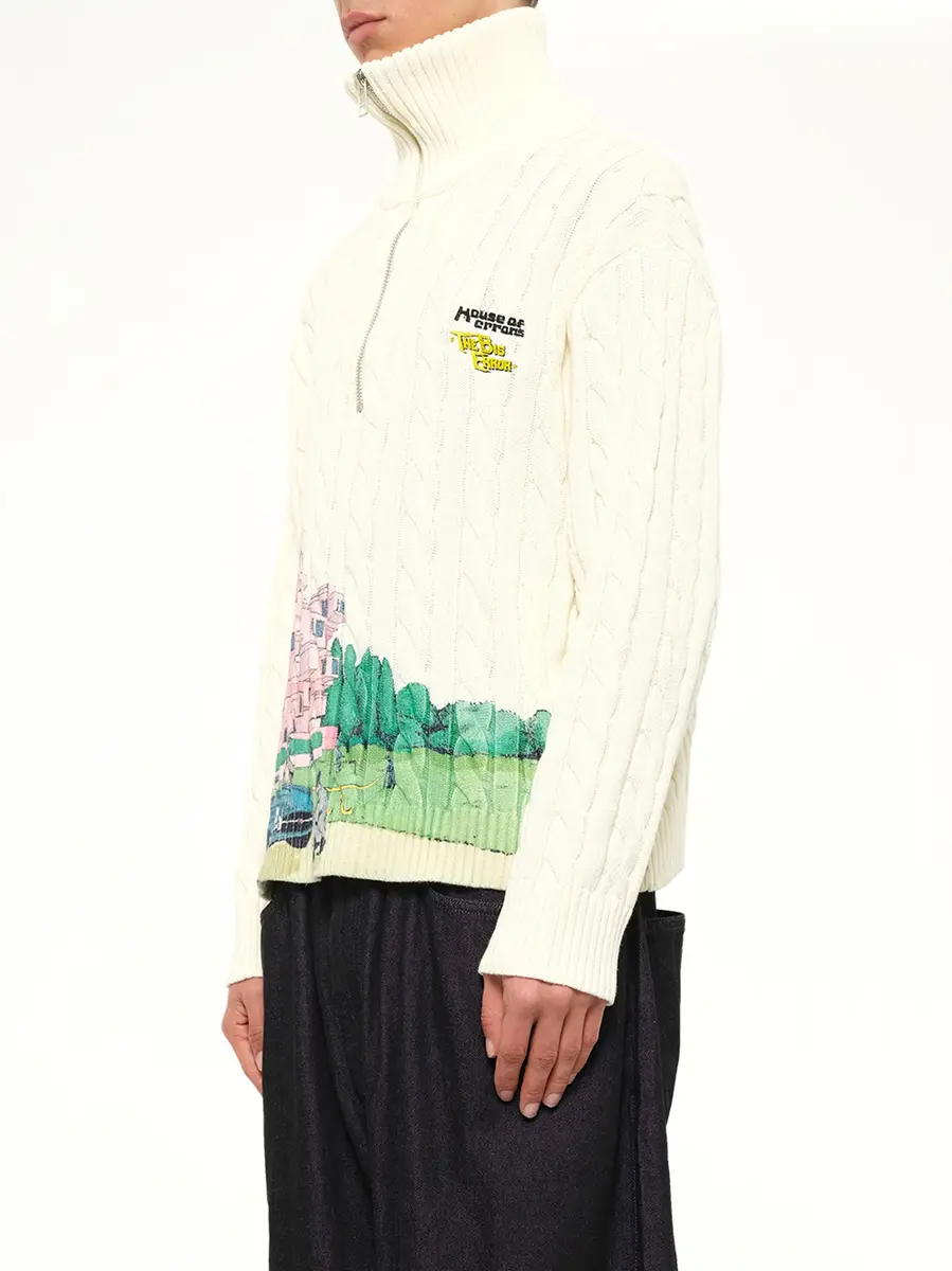 HOUSE OF ERRORS Crime Scene Cable Knit Sweater in Cream | Thumbnail 3