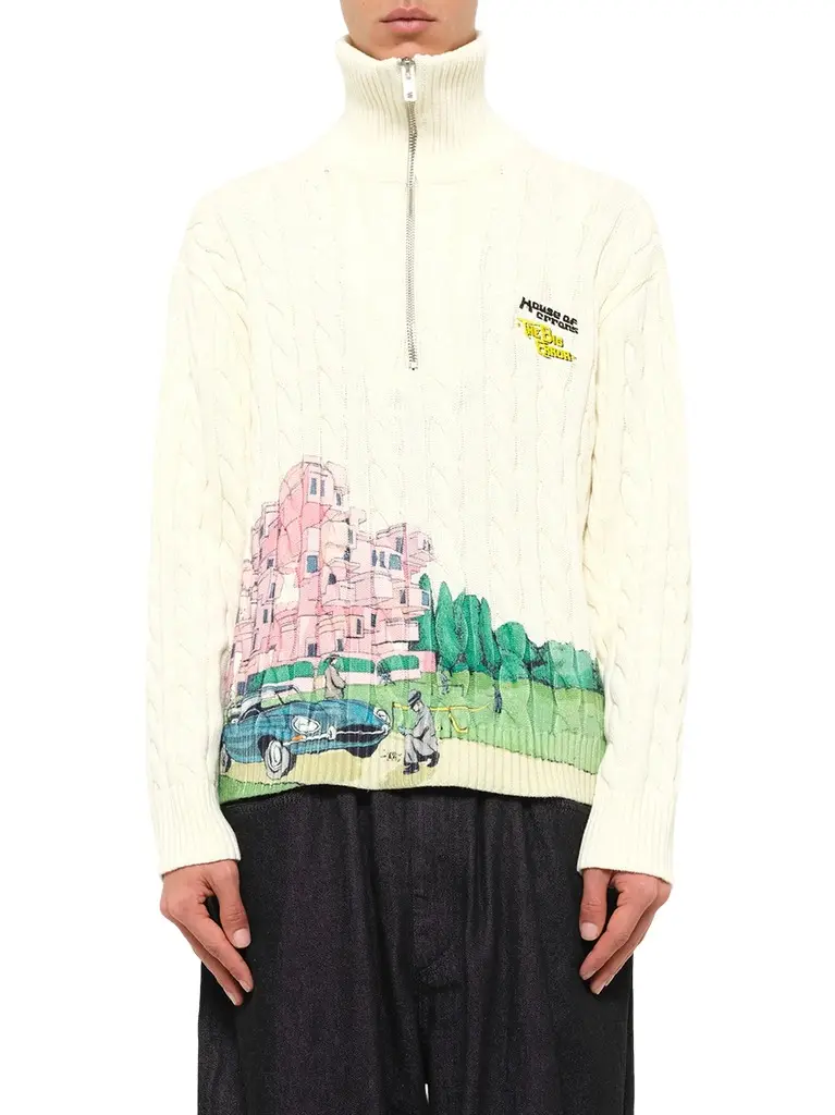 HOUSE OF ERRORS Crime Scene Cable Knit Sweater in Cream