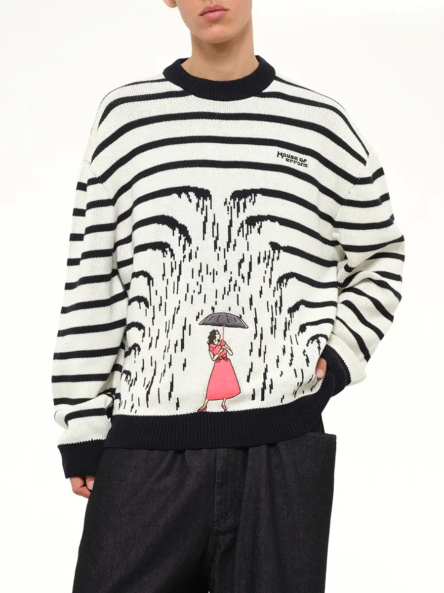 HOUSE OF ERRORS Knitted Rain Sweater in Cream/black | Thumbnail 6