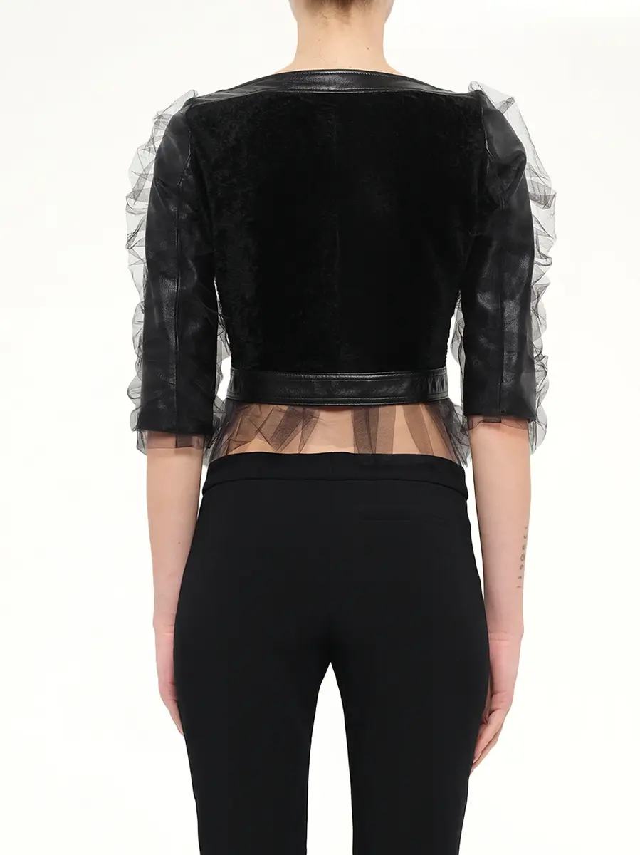Alexander McQueen Leather Jacket With Tulle | Thumbnail 3 Alexander McQueen Leather Jacket With Tulle | Thumbnail 3
