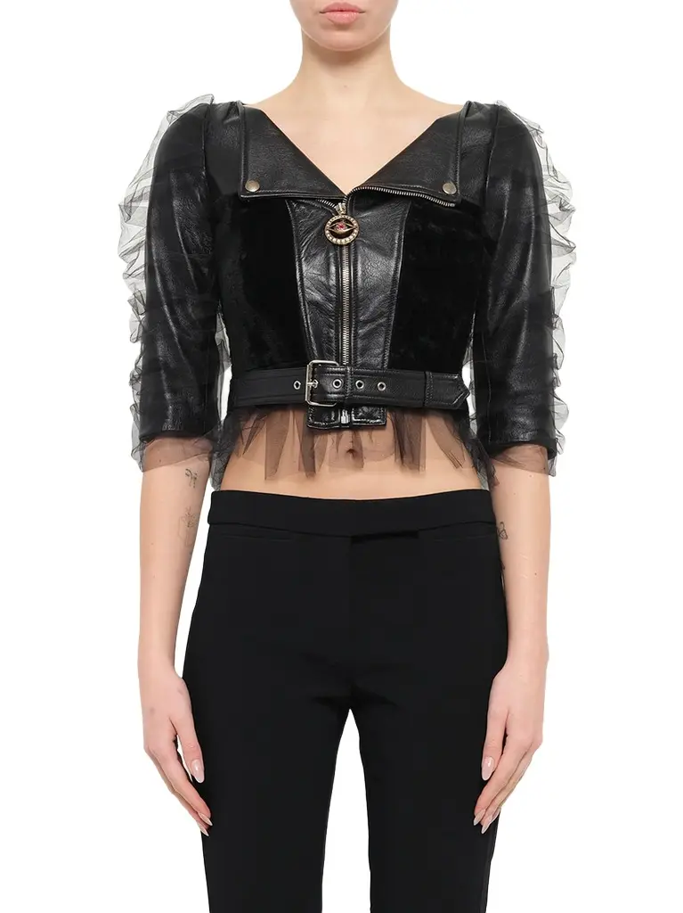 Alexander McQueen Leather Jacket With Tulle