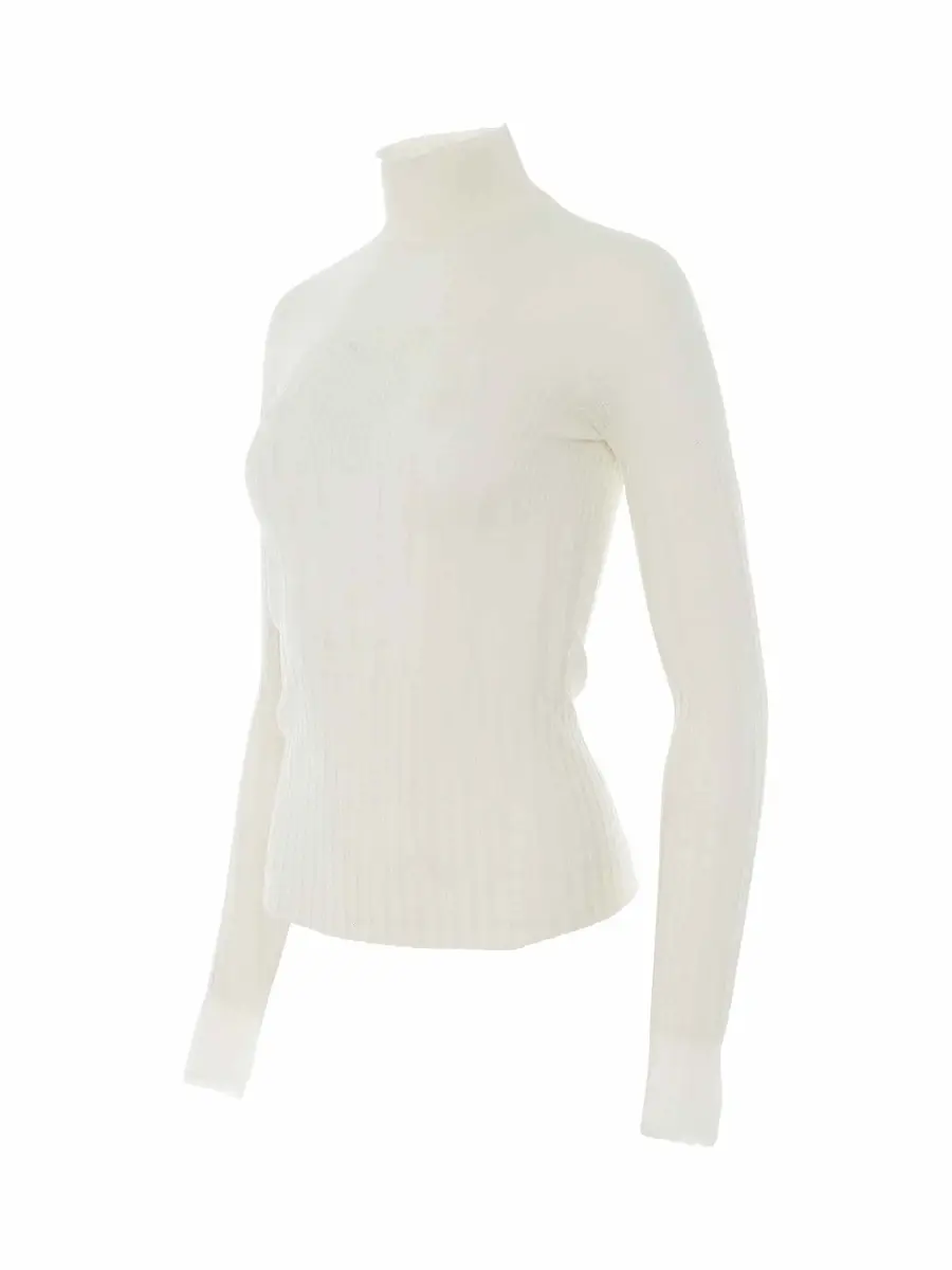 Givenchy Long Sleeve Cyclist Neck Ribbed Sweater in Ivory | Thumbnail 2