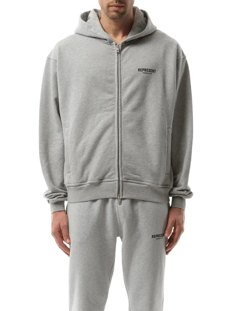Represent Represent Owners Club Zip Hoodie in Ash Grey/black