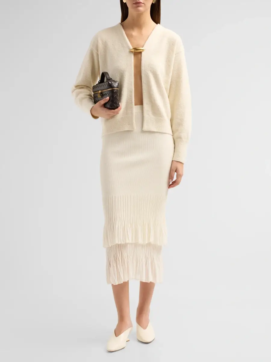 Bottega Veneta Women's Pebble Brooch Cashmere-Silk Bouclé Cardigan | Thumbnail 2