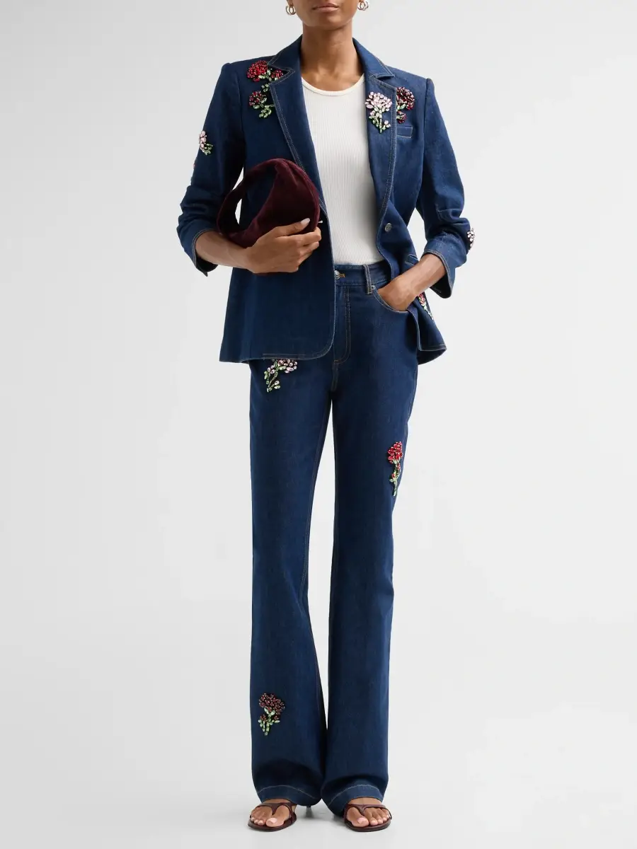 Cinq à Sept Women's Stevie Rhinestone-Rose Flare-Leg Jeans | Thumbnail 2 Cinq à Sept Women's Stevie Rhinestone-Rose Flare-Leg Jeans | Thumbnail 2