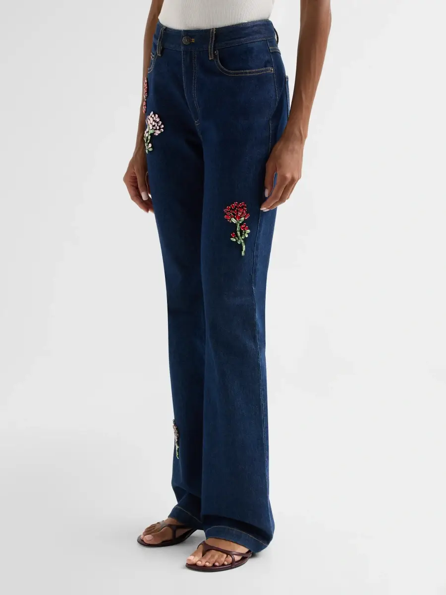 Cinq à Sept Women's Stevie Rhinestone-Rose Flare-Leg Jeans | Thumbnail 4 Cinq à Sept Women's Stevie Rhinestone-Rose Flare-Leg Jeans | Thumbnail 4